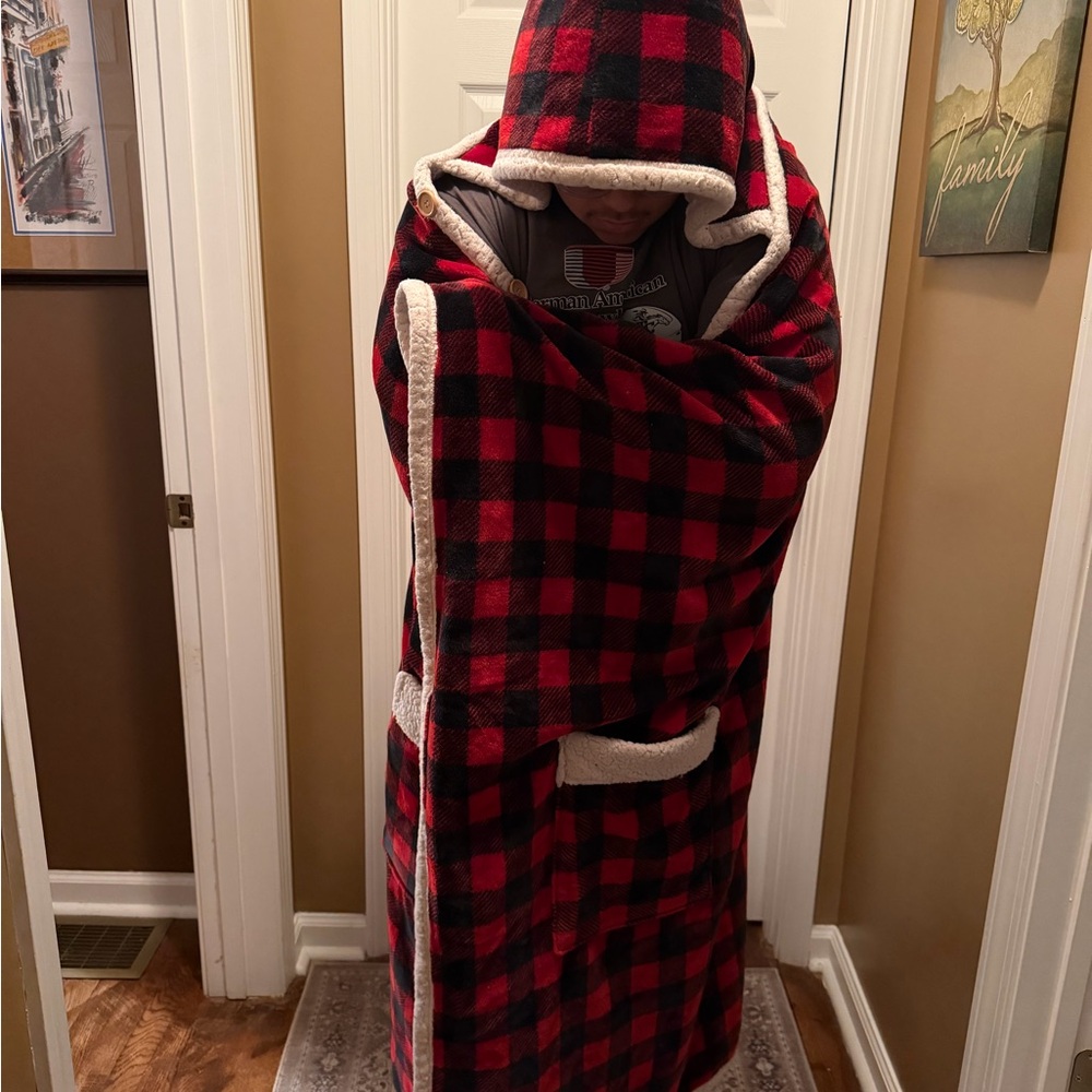 Buffalo Plaid Hooded Wearable Blanket
